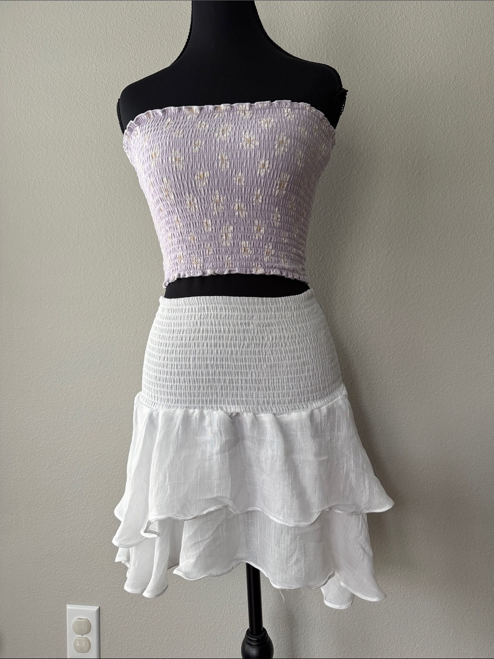 Hollister reversible purple top with White Tiered High-Low Smocked Skirt